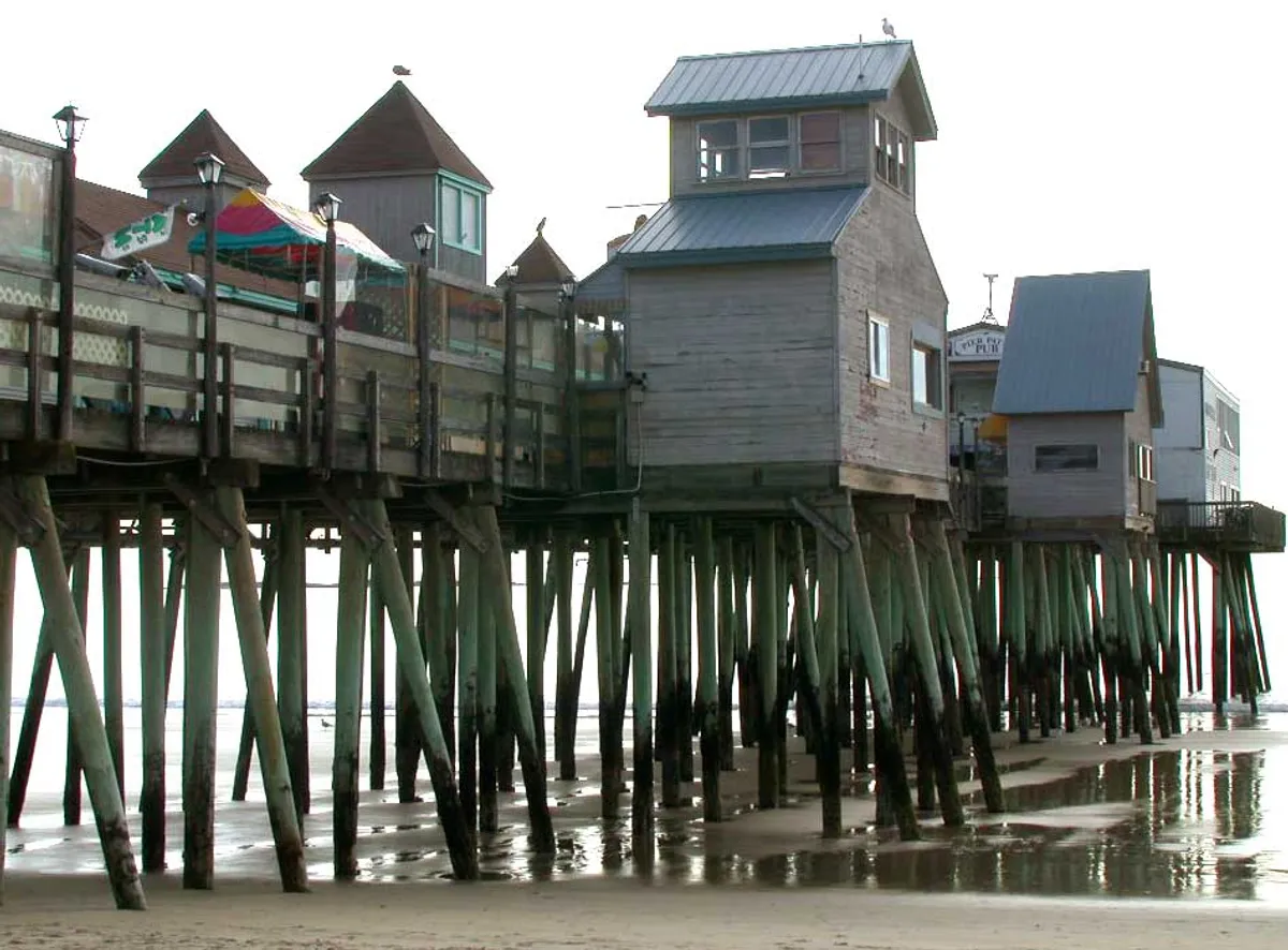 Old Orchard Beach pier, fireworks launch from the beach nearby on July 4th